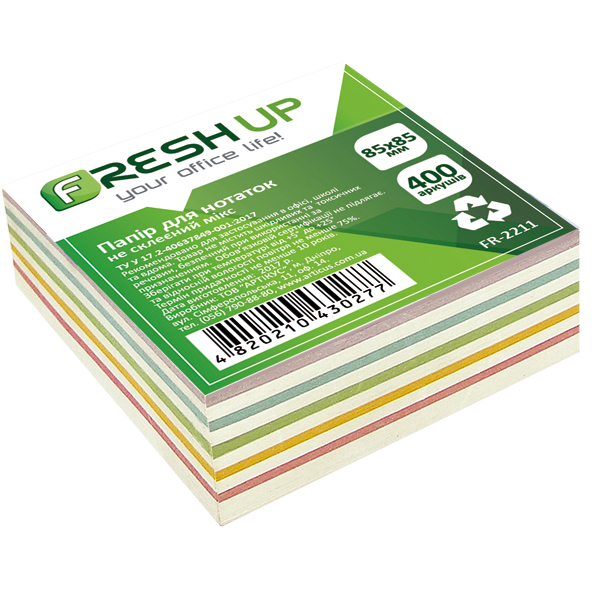 Блок паперу для нотаток 85х85мм 400 арк не клеєний, мікс Fresh Up